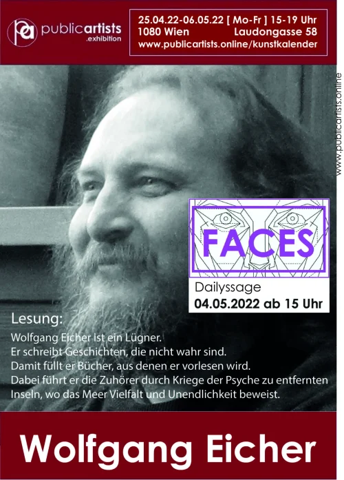 „FACES“ mit Wolfgang Eicher mit Lesung ab 17 Uhr