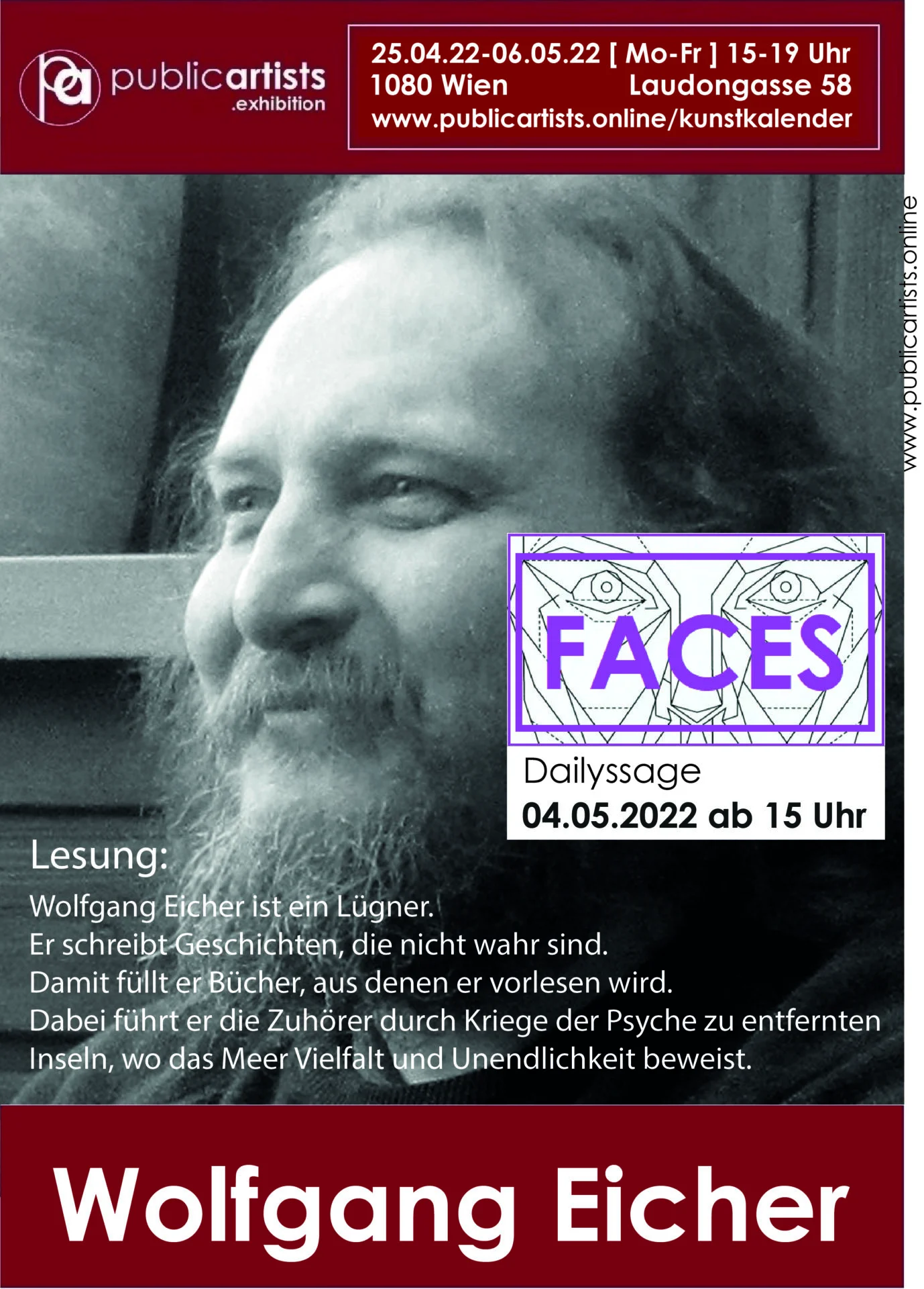 „FACES“ s Wolfgangom Eicherom s čítaním od 17.00 hod.